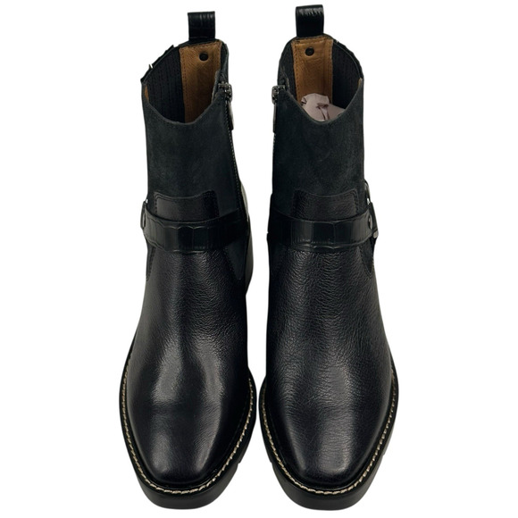 Donald Pliner Mai Womens Black Leather Moto Booties Harness Size 7.5M New $298 - Picture 2 of 12